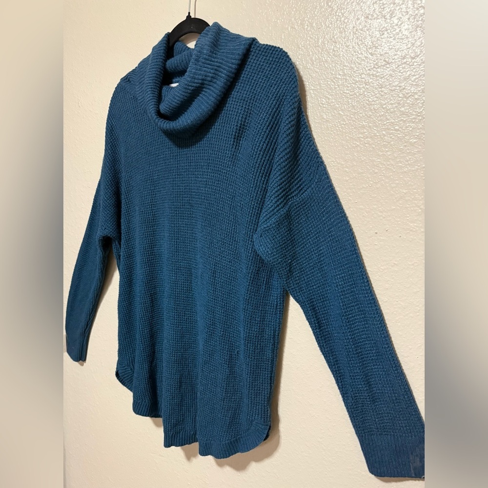 Old Navy Teal Blue Textured Cowl Neck Sweater XL | Oversized Cozy Tunic Knit - Picture 3 of 5